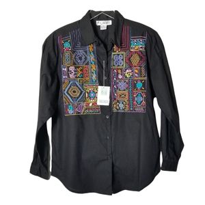 TOGETHER Vintage 90's Embroidered Button Down Top Size M Boho Western Floral